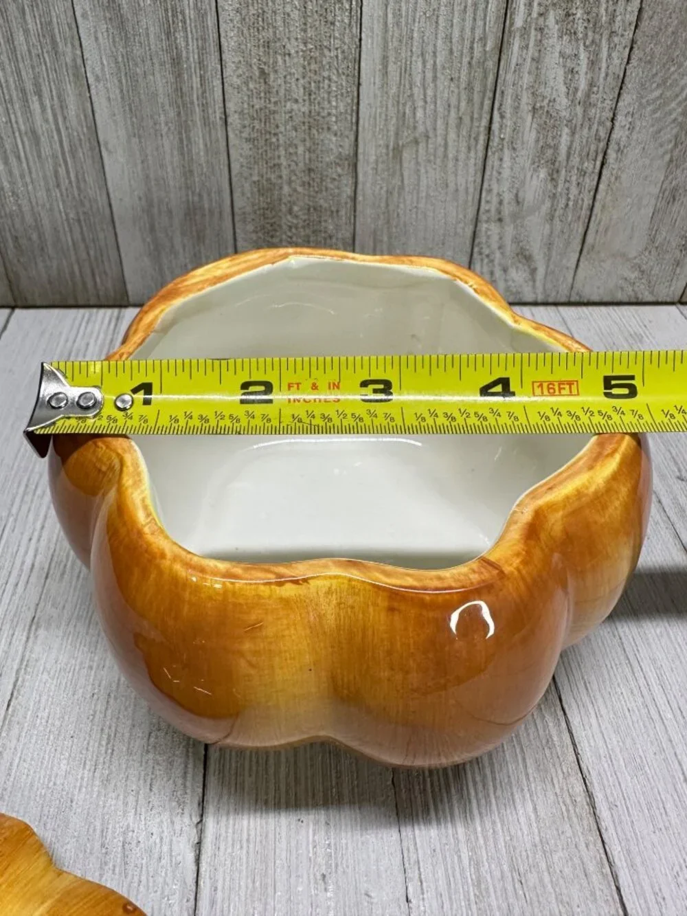 Vtg Ceramic Orange Pumpkin Jar with Lid 5